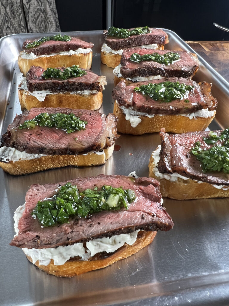 Steak Crostini Topped with Chimichurris 