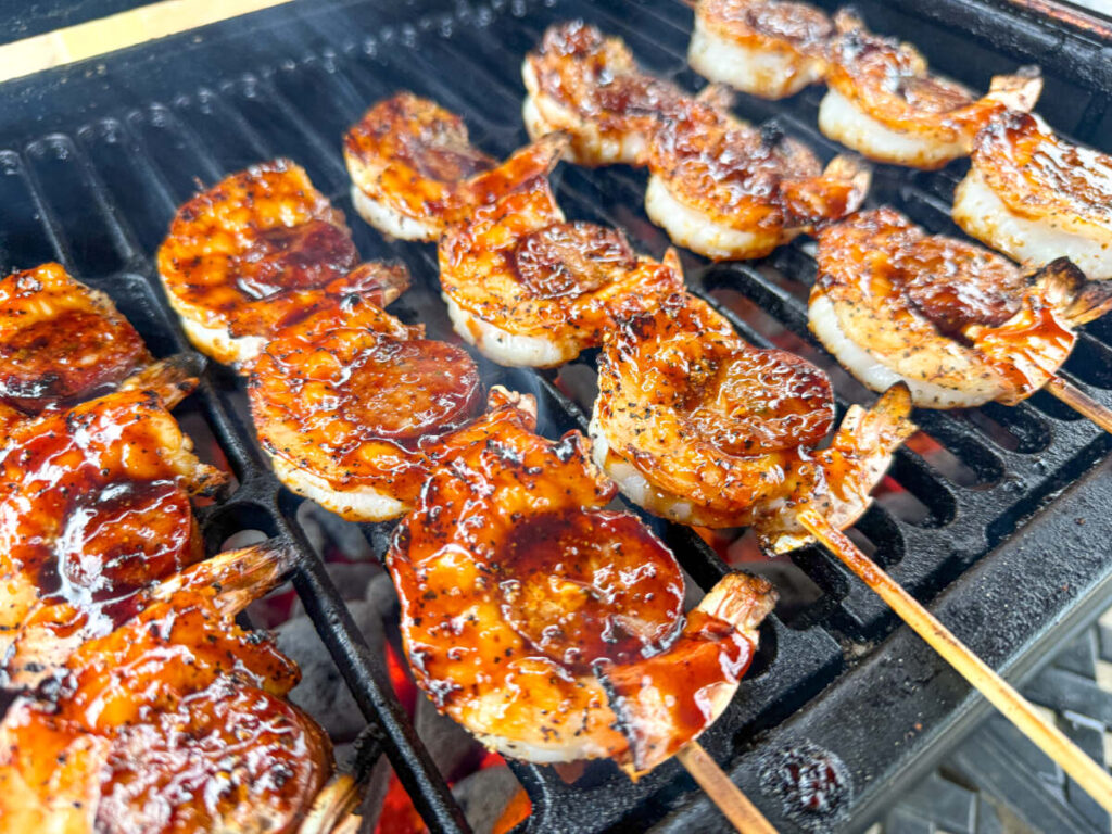 Glazed shrimp & sausage skewers